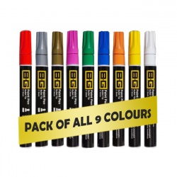 BG Racing Pack of 9 Coloured Tyre Paint Marker Pens